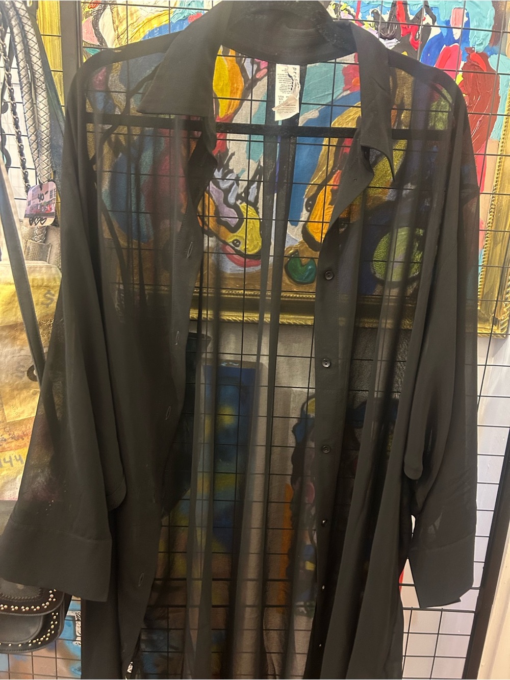 Black Sheer womens Longline Shirt Jacket kimono